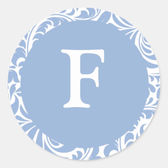 Monogram F Powder Blue Wedding Monograms Invitatio Classic Round Sticker (Front)