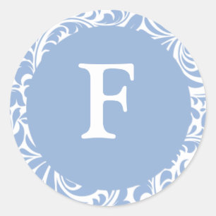 Monogram F Powder Blue Wedding Monograms Invitatio Classic Round Sticker