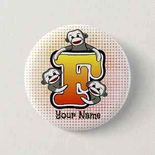 Monogram F Sock Monkey   6 Cm Round Badge