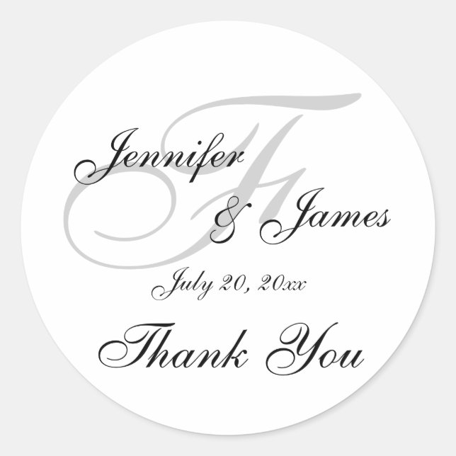 Monogram F Wedding Thank You Label Sticker (Front)