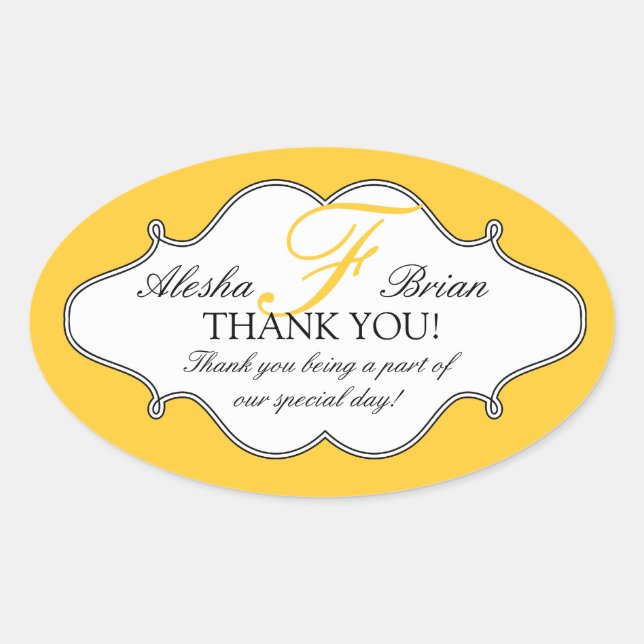 Monogram F Wedding Thank You Stickers Oval (Front)