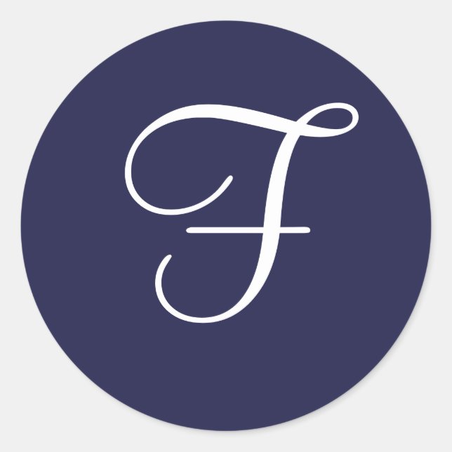 Monogram F, White on Navy Blue, Classic Round Sticker (Front)