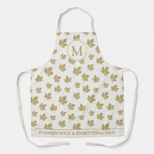 Monogram Fall Autumn Leaves Pattern & Custom Text. Apron