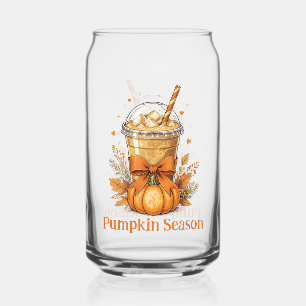 Monogram Fall Autumn Pumpkin Iced Coffee Latte Can Glass