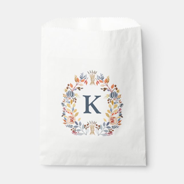 Monogram Fall Colour Yellow, Orange Red Blue Flora Favour Bags (Front)