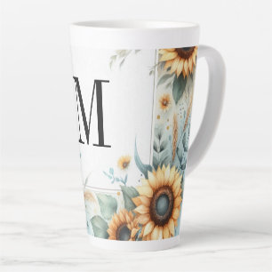 Monogram Fall flowers and sunflowers watercolor Latte Mug