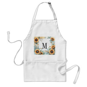 Monogram Fall flowers and sunflowers watercolor Standard Apron