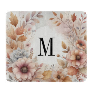 Monogram Fall leaves and flowers watercolor Cutting Board