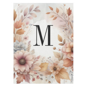 Monogram Fall leaves and flowers watercolor  Tablecloth