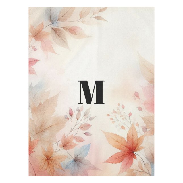Monogram Fall leaves watercolor pastel colour  Tablecloth (Front)