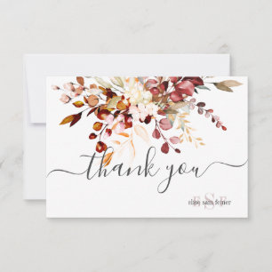 Monogram Fall Rustic Gum Eucalyptus Thank You Card