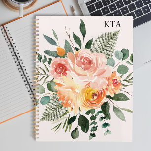 Monogram Fall Watercolor Rustic Pink Peach Flower Planner