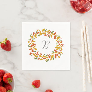 Monogram Fall Wreath Custom Autumn Painting Napkin