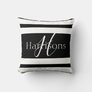 Monogram Family Black and White Stripes Cushion