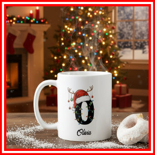Monogram Family Christmas Antlers Santa Hat PHOTO Coffee Mug