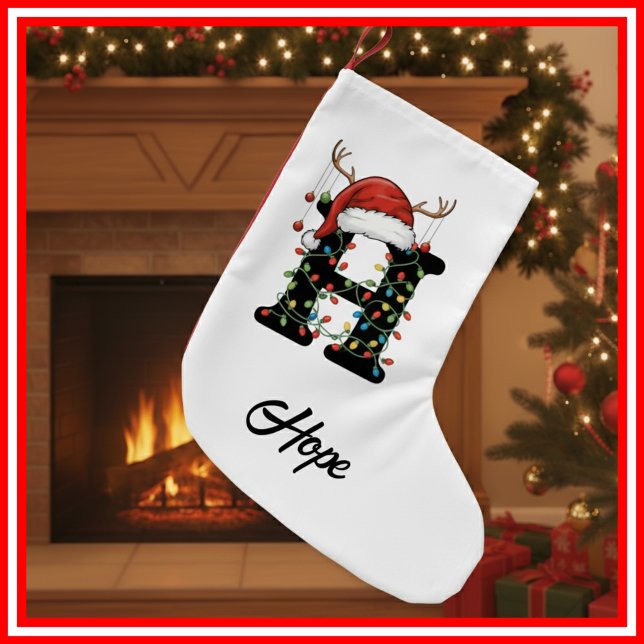 Monogram Family Christmas Antlers Santa Hat Small Christmas Stocking (Creator Uploaded)