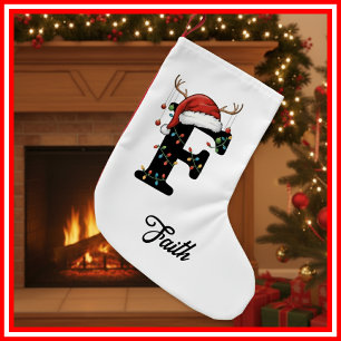 Monogram Family Christmas Antlers Santa Hat Small Christmas Stocking