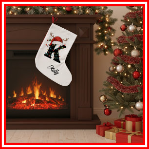 Monogram Family Christmas Antlers Santa Hat Small Small Christmas Stocking