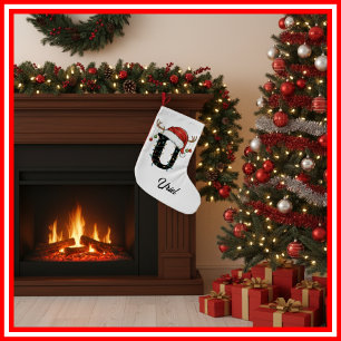 Monogram Family Christmas Antlers Santa Hat Small Stocking