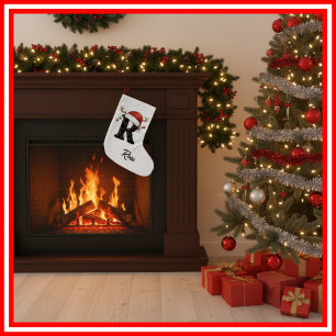 Monogram Family Christmas Antlers Santa Hat Small Stocking