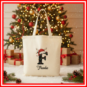 Monogram Family Christmas Antlers Santa Hat Tote Bag