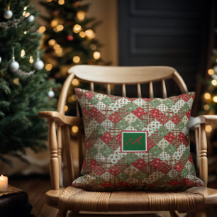 Monogram family Christmas patchwork Green Red  Cushion