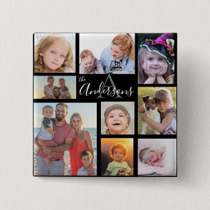 Monogram Family Eight Photo Customised   15 Cm Square Badge