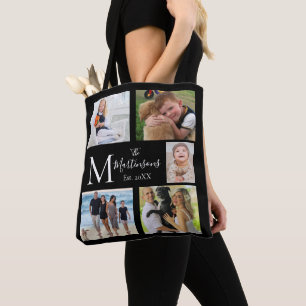 Monogram Family Five Photo Collage Tote Bag