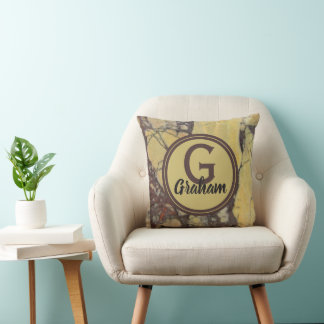 Monogram Family Initial Yellow Marble Pattern Cushion