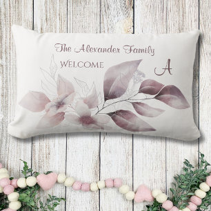Monogram Family Last Name Elegant Welcome Porch  Lumbar Cushion