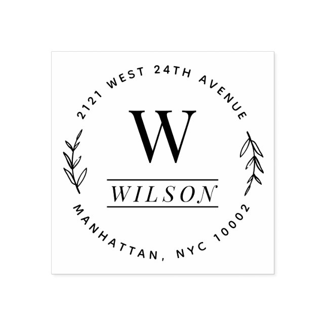 Monogram Family Last Name Wreath Return Address Rubber Stamp (Imprint)