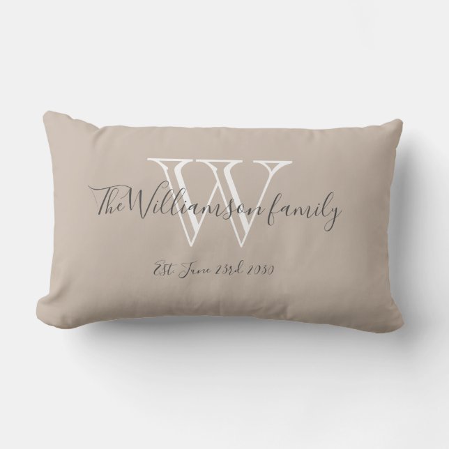 Monogram + Family Name Chic Script Keepsake Gift   Lumbar Cushion (Front)