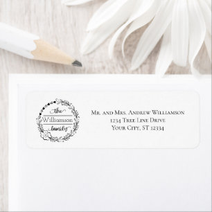 Monogram Family Name Floral Wreath Return Address