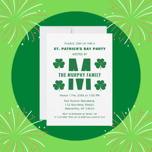 Monogram Family Name Happy St. Patrick's Day Party Invitation