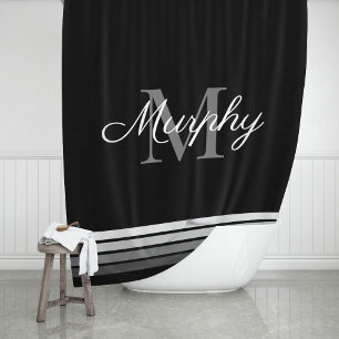 Monogram Family Name Modern Elegant Letter Initial Shower Curtain