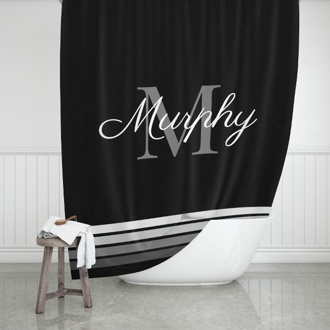Monogram Family Name Modern Elegant Letter Initial Shower Curtain (Creator Uploaded)
