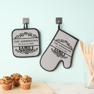 Monogram Family Name  Oven Mitt & Pot Holder Set