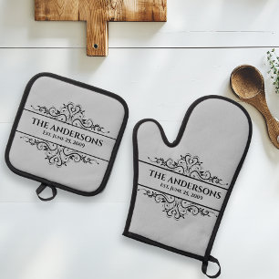 Monogram Family Name  Oven Mitt & Pot Holder Set