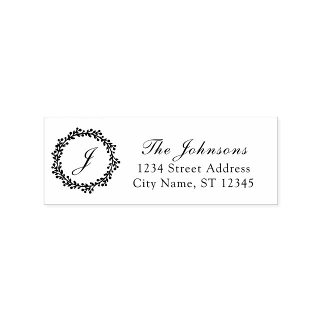 Monogram Family Name RSVP Adress Royal Laurel Wrea Rubber Stamp (Imprint)