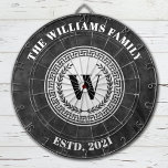 Monogram Family Name Vintage Crest Dartboard<br><div class="desc">A cool black and white monogram crest dartboard personalised with your name and established date. Great for a family game room,  or man cave. Designed for you by Blackberry Boulevard.</div>