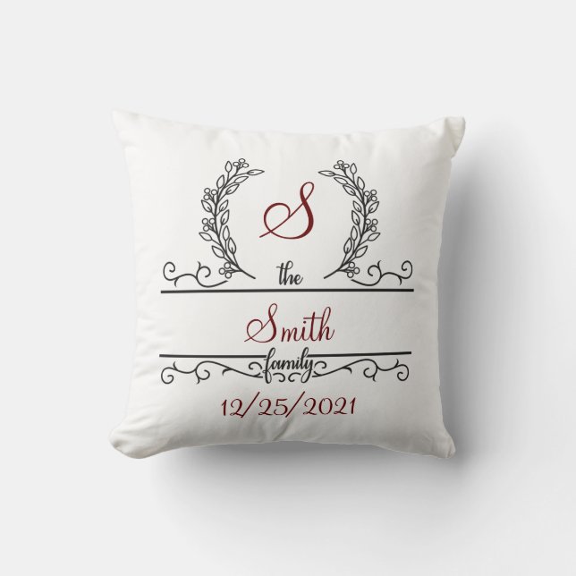 Monogram Family Name Wedding Bridal Shower Gift Cushion (Front)