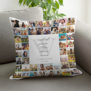 Monogram Family Names Photo Collage Cushion