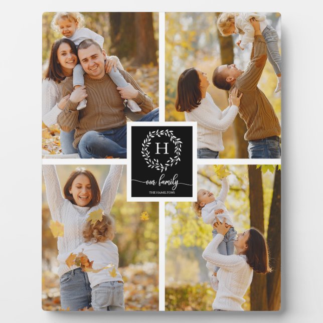 Monogram Family Photo Collage Home Decor Plaque (Front)