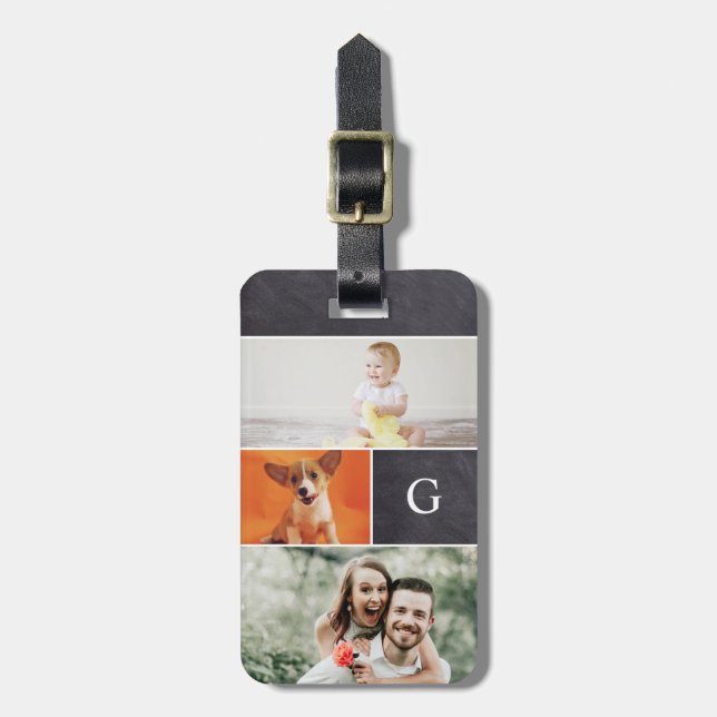 Monogram Family Photo Collage Luggage Tag (Front Vertical)