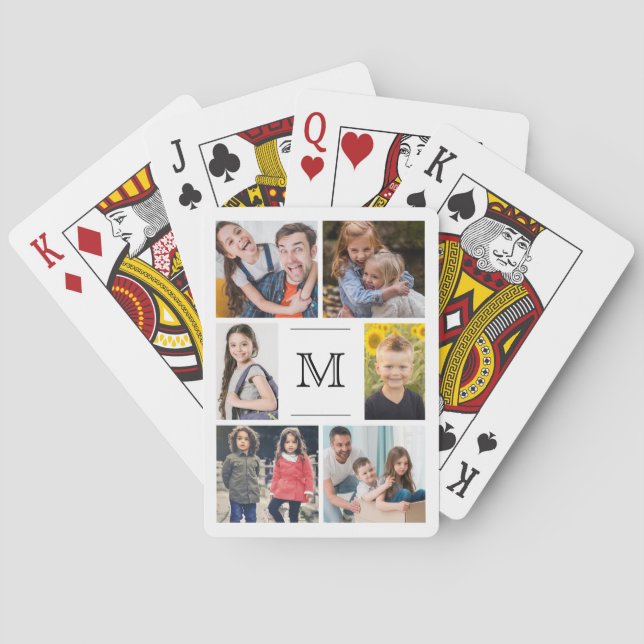 Monogram Family Photo Collage Playing Cards (Back)