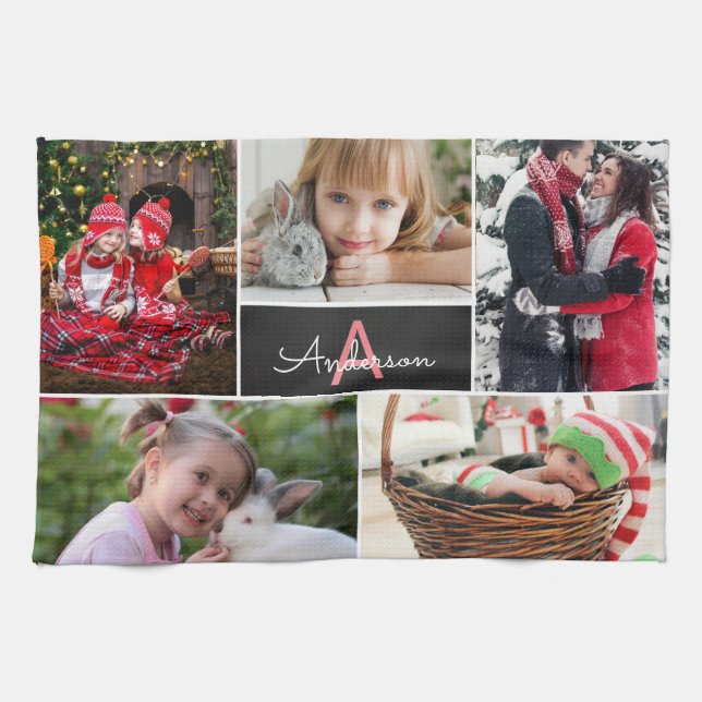 Monogram Family Photo Collage Tea Towel (Horizontal)