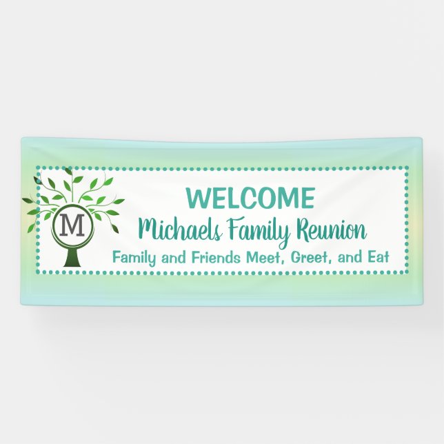 Monogram Family Tree Welcome Reunion Teal Black    Banner (Horizontal)