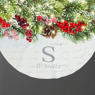 Monogram Family White Blue Pattern Christmas Brushed Polyester Tree Skirt
