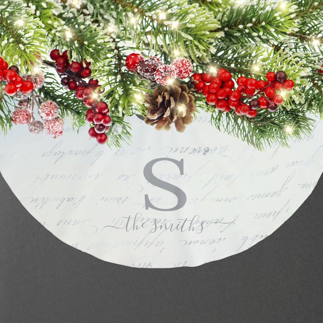 Monogram Family White Blue Pattern Christmas Brushed Polyester Tree Skirt (Monogram Family White Blue Pattern Christmas Brushed Polyester Tree Skirt
)