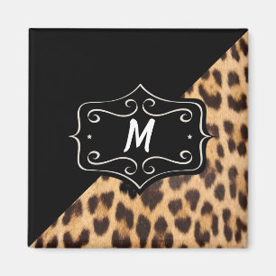 Monogram Fancy Leopard Print Magnet